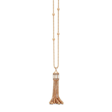 ROBERTO COIN 'ART DECO' 18CT ROSE GOLD WHITE MOTHER OF PEARL AND DIAMOND TASSEL NECKLACE