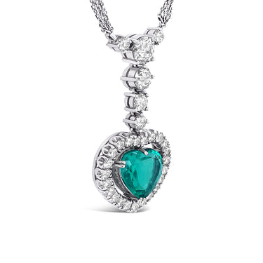 18CT WHITE GOLD COLOMBIAN EMERALD AND DIAMOND NECKLET
