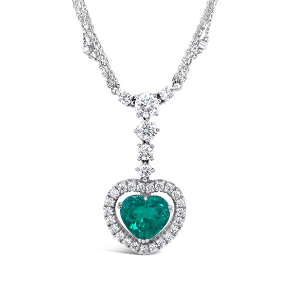 18CT WHITE GOLD COLOMBIAN EMERALD AND DIAMOND NECKLET (Image 3)