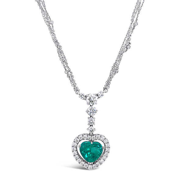 18CT WHITE GOLD COLOMBIAN EMERALD AND DIAMOND NECKLET (Image 4)