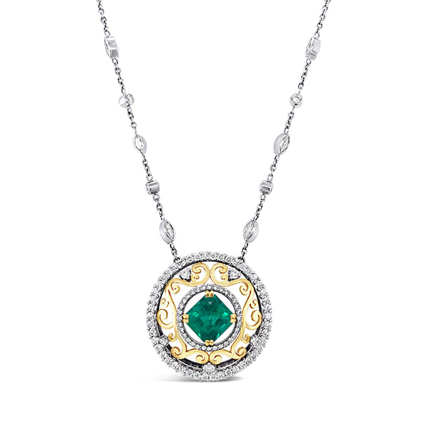 18CT WHITE GOLD AND YELLOW GOLD COLOMBIAN EMERALD AND DIAMOND NECKLACE (Image 3)