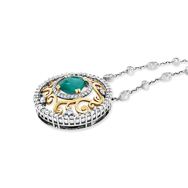 18CT WHITE GOLD AND YELLOW GOLD COLOMBIAN EMERALD AND DIAMOND NECKLACE (Image 4)