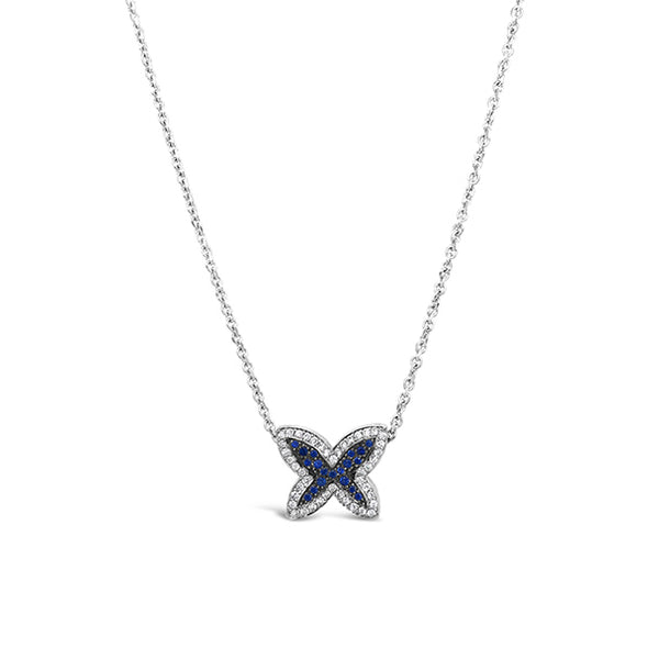 18CT WHITE GOLD BLUE SAPPHIRE AND DIAMOND 'BUTTERFLY' NECKLACE (Image 1)