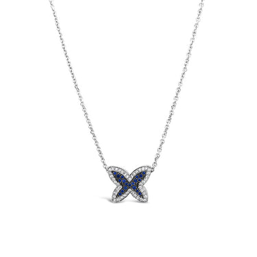 18CT WHITE GOLD BLUE SAPPHIRE AND DIAMOND 'BUTTERFLY' NECKLACE