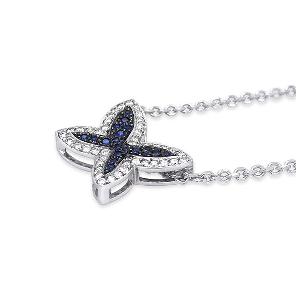 18CT WHITE GOLD BLUE SAPPHIRE AND DIAMOND 'BUTTERFLY' NECKLACE (Image 2)