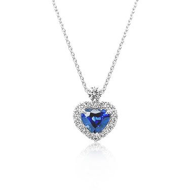 18CT WHITE GOLD SAPPHIRE HEART AND DIAMOND NECKLACE