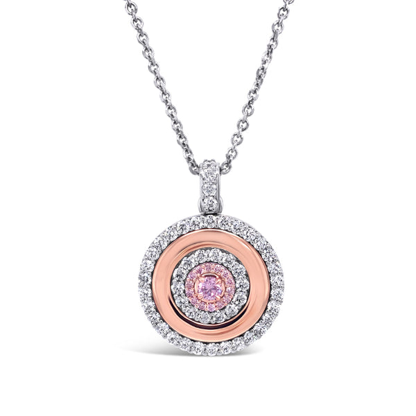 18CT WHITE GOLD AND ROSE GOLD 0.14CT ARGYLE PINK DIAMOND MEDALLION STYLE PENDANT ON TRACE CHAIN (Image 1)