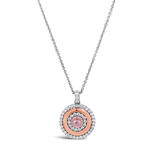 18CT WHITE GOLD AND ROSE GOLD 0.14CT ARGYLE PINK DIAMOND MEDALLION STYLE PENDANT ON TRACE CHAIN (Image 2)