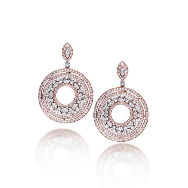 18CT ROSE AND WHITE GOLD PICCHIOTTI DIAMOND SET CIRCULAR DROP EARRINGS (Image 2)