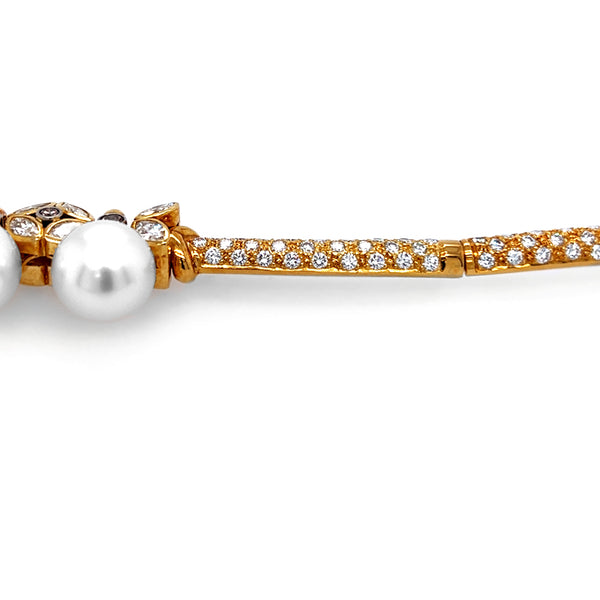 18CT YELLOW GOLD SOUTH SEA PEARL, WHITE DIAMOND AND ARGYLE CHAMPAGNE DIAMOND NECKLET (Image 2)
