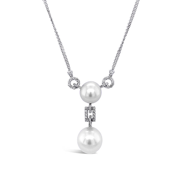 18CT WHITE GOLD SOUTH SEA PEARL AND DIAMOND NECKLACE (Image 1)