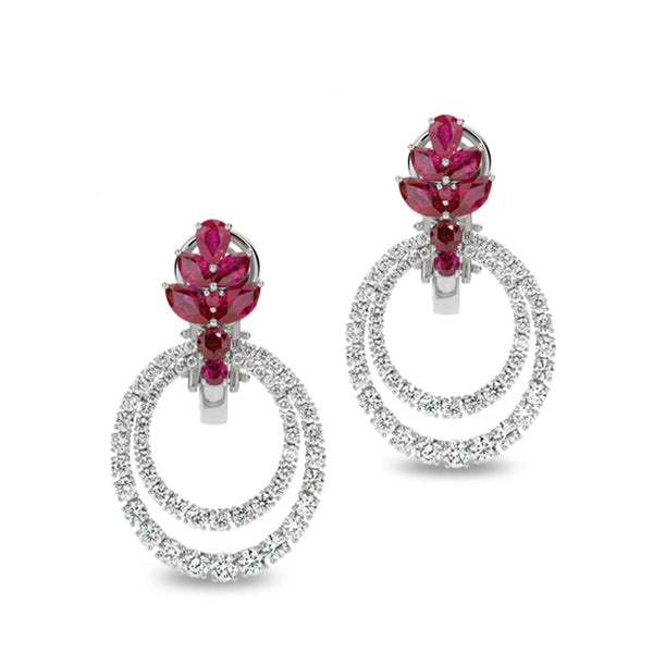 PICCHIOTTI 18CT WHITE GOLD RUBY AND DIAMOND DROP EARRINGS (Image 1)