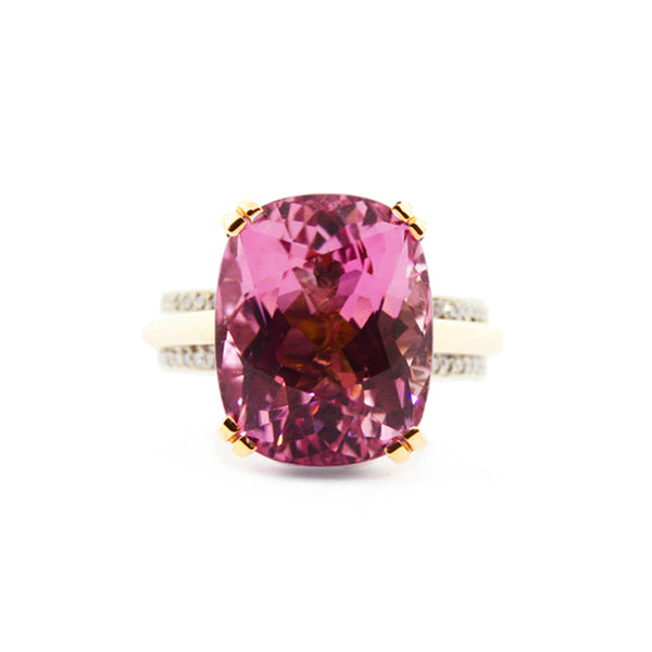 18CT WHITE GOLD AND ROSE GOLD PINK TOURMALINE AND DIAMOND DRESS RING (Image 1)