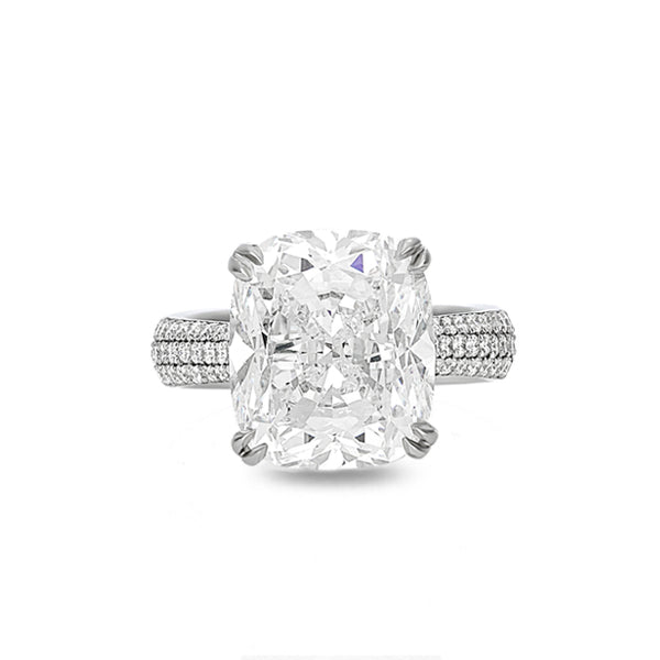 PLATINUM 9.75CT CUSHION CUT DIAMOND WITH ARGYLE PINK DIAMOND PAVE SET RING (Image 2)