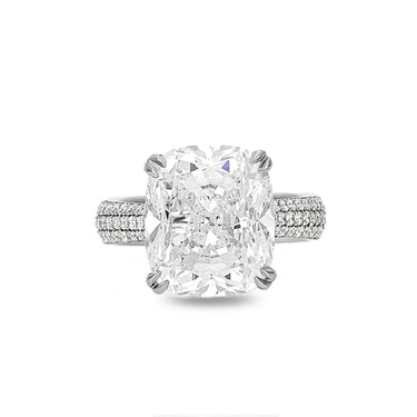 PLATINUM 9.75CT CUSHION CUT DIAMOND WITH ARGYLE PINK DIAMOND PAVE SET RING