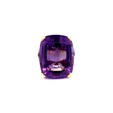 41.3CT CUSHION CUT AMETHYST AND DIAMOND COCKTAIL RING