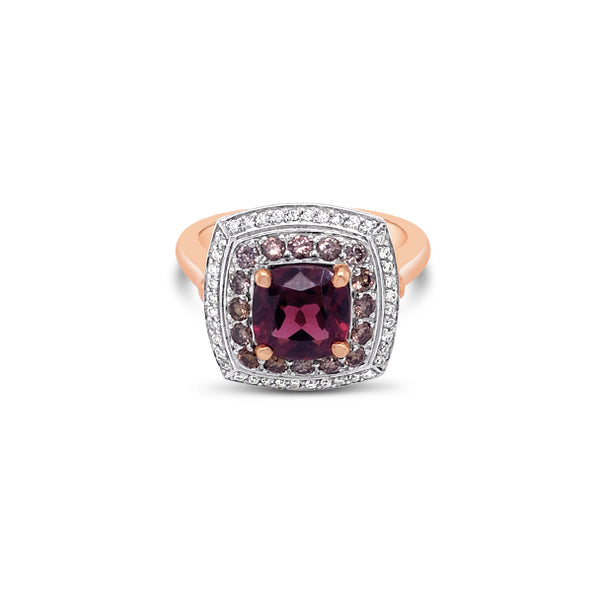 1.93CT RHODOLITE GARNET AND DIAMOND CUSHION CUT RING (Image 1)