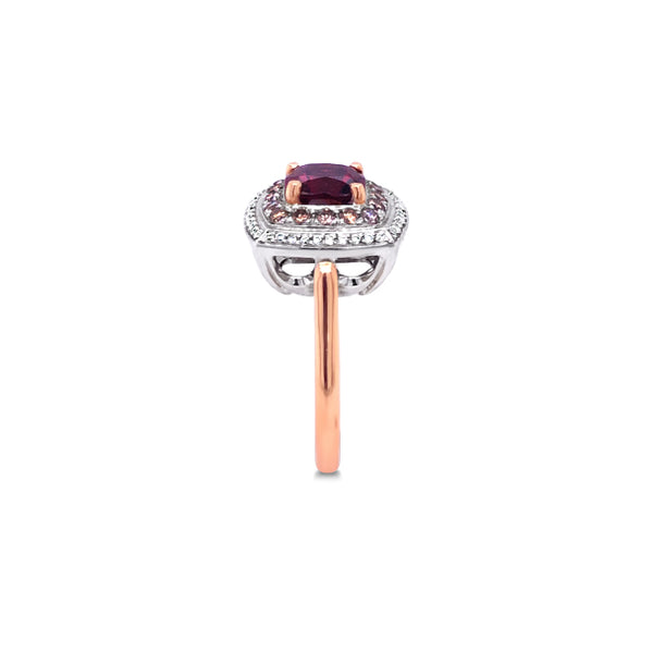 1.93CT RHODOLITE GARNET AND DIAMOND CUSHION CUT RING (Image 3)