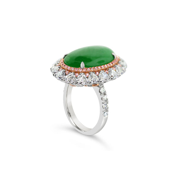 PLATINUM OVAL GREEN JADE CABOCHON PINK AND WHITE DIAMOND DRESS RING (Image 3)