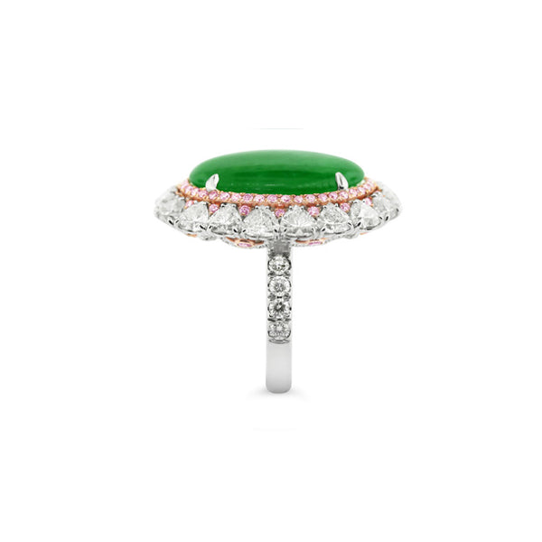 PLATINUM OVAL GREEN JADE CABOCHON PINK AND WHITE DIAMOND DRESS RING (Image 5)