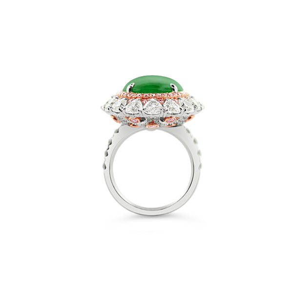 PLATINUM OVAL GREEN JADE CABOCHON PINK AND WHITE DIAMOND DRESS RING (Image 4)