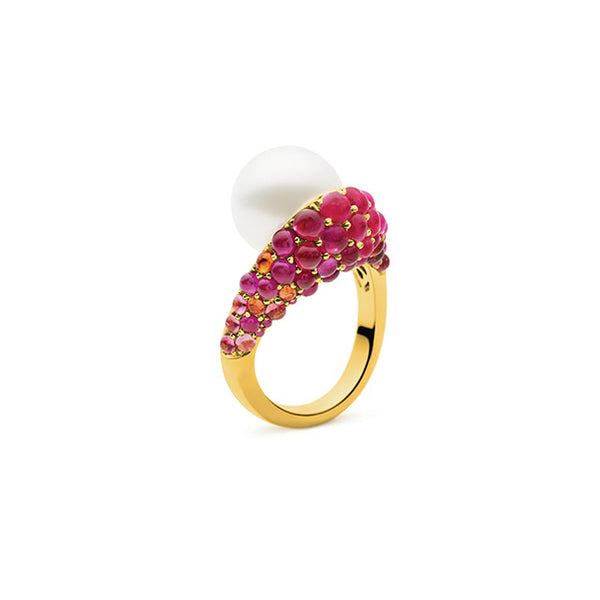 KAILIS 'AURORA DANCE' 18CT YELLOW GOLD AUSTRALIAN SOUTH SEA PEARL, DIAMOND, RUBY, SAPPHIRE AND TOURMALINE RING (Image 1)