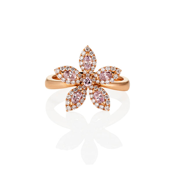 18CT ROSE GOLD PINK DIAMOND FLOWER RING (Image 1)
