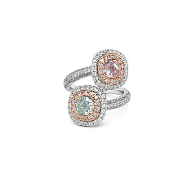 18CT WHITE GOLD AND ROSE GOLD GREEN, ARGYLE PINK AND WHITE DIAMOND RING