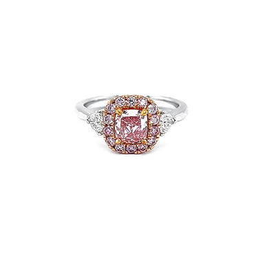 18CT WHITE AND ROSE GOLD 0.79CT PINK DIAMOND AND WHITE DIAMOND HALO RING