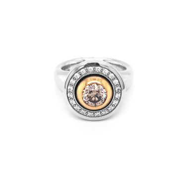JORG HEINZ 'MAGIC' 18CT WHITE GOLD AND 18CT ROSE GOLD BLACK, WHITE AND BROWN DIAMOND RING