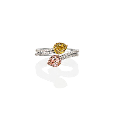 FANCY YELLOW AND PINK PEAR SHAPE DIAMOND RING