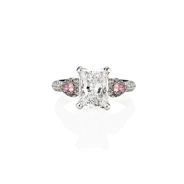3.01CT RADIANT CUT DIAMOND RING WITH ARGYLE PINK AND BLUE DIAMONDS