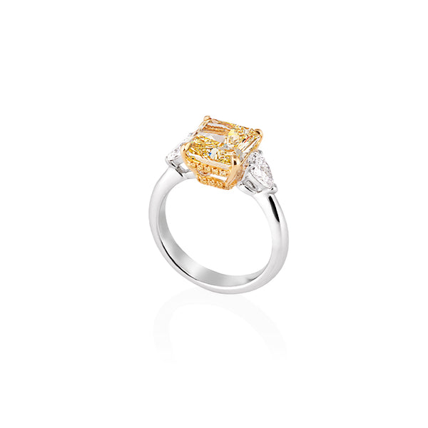 18CT WHITE GOLD AND 18CT YELLOW GOLD 4.14CT FANCY YELLOW RADIANT CUT DIAMOND RING WITH YELLOW AND WHITE DIAMONDS (Image 3)