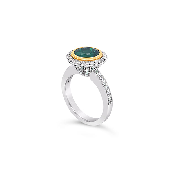 PLATINUM AND 18CT YELLOW GOLD EMERALD AND DIAMOND 'GRACE' RING (Image 3)
