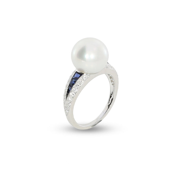 AUTORE 18CT WHITE GOLD SOUTH SEA PEARL, SAPPHIRE AND DIAMOND RING (Image 1)