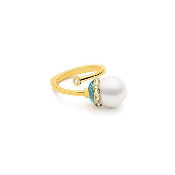 KAILIS 'ENLIGHTENMENT LUCERNAE' 18CT YELLOW GOLD SOUTH SEA PEARL, GUILLOCHE AND DIAMOND RING (Image 1)