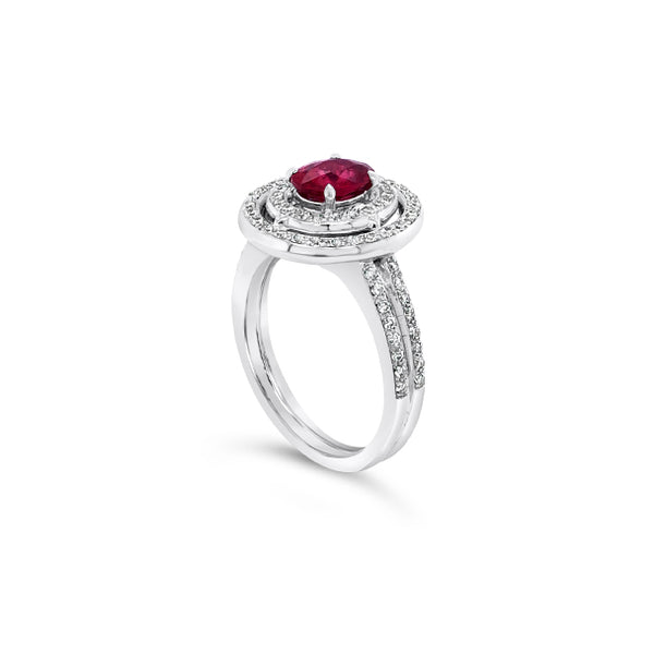 18CT WHITE GOLD RUBY AND PAVE SET DIAMOND RING (Image 2)