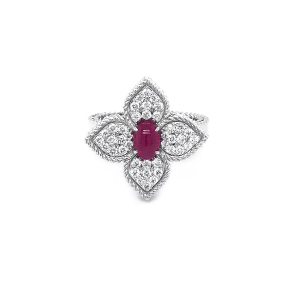 ROBERTO COIN 'PRINCESS FLOWER' 18CT WHITE GOLD RUBY AND DIAMOND RING (Image 1)