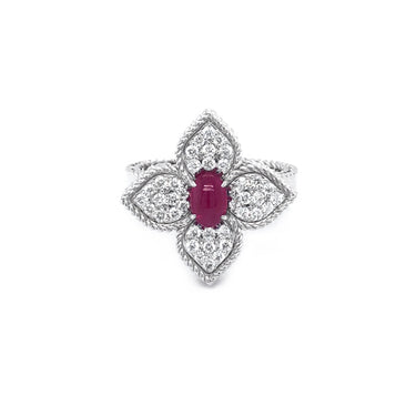 ROBERTO COIN 'PRINCESS FLOWER' 18CT WHITE GOLD RUBY AND DIAMOND RING