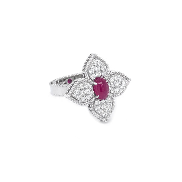 ROBERTO COIN 'PRINCESS FLOWER' 18CT WHITE GOLD RUBY AND DIAMOND RING (Image 2)