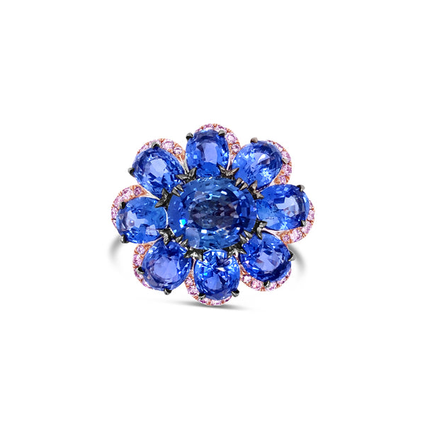 18CT WHITE GOLD AND ROSE GOLD ARGYLE PINK DIAMOND 'UNHEATED' MADAGASCAN SAPPHIRE CLUSTER STYLE DRESS RING (Image 3)