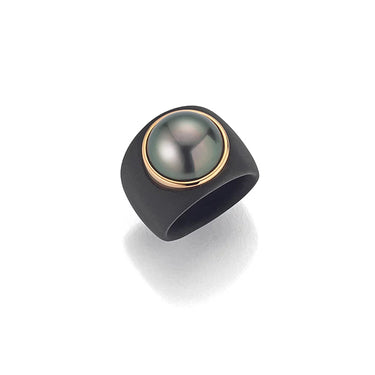 GELLNER 'STARS IN HEAVEN' 18CT ROSE GOLD, BLACK IONISED STEEL AND TAHITIAN PEARL RING