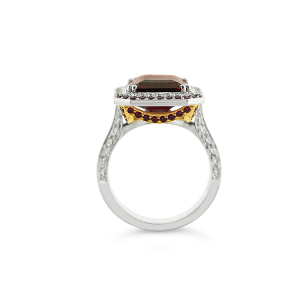 18CT WHITE AND ROSE GOLD RHODOLITE GARNET RUBY AND DIAMOND DRESS RING (Image 3)