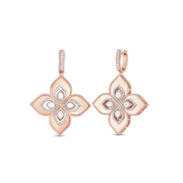 ROBERTO COIN PRINCESS FLOWER MOTHER OF PEARL & DIAMOND EARRINGS (Image 1)