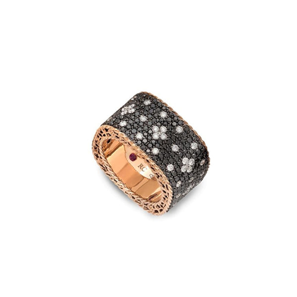 ROBERTO COIN VENETIAN PRINCESS BLACK AND WHITE DIAMOND ROSE GOLD RING (Image 1)