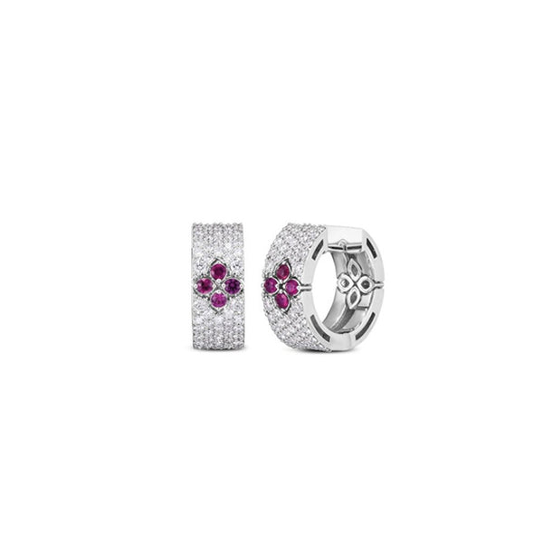 ROBERTO COIN LOVE IN VERONA DIAMOND AND RUBY, 18CT WHITE GOLD EARRINGS (Image 1)