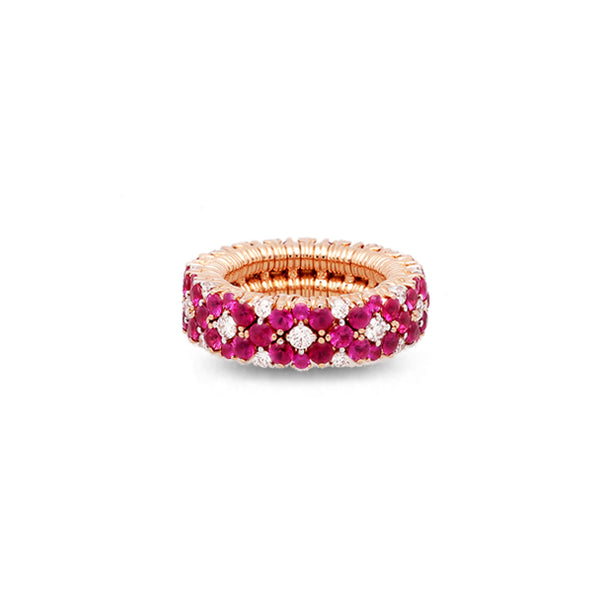 DEMEGLIO CASHMERE 18CT ROSE GOLD RUBY AND DIAMOND STRETCH RING (Image 1)