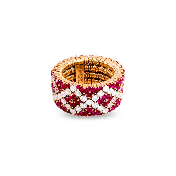 DEMEGLIO CASHMERE 18CT ROSE GOLD RUBY AND DIAMOND STRETCH RING (Image 1)