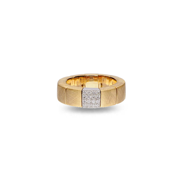 DEMEGLIO SCACCO ORO 18CT MATTE YELLOW AND WHITE GOLD DIAMOND STRETCH RING (Image 1)