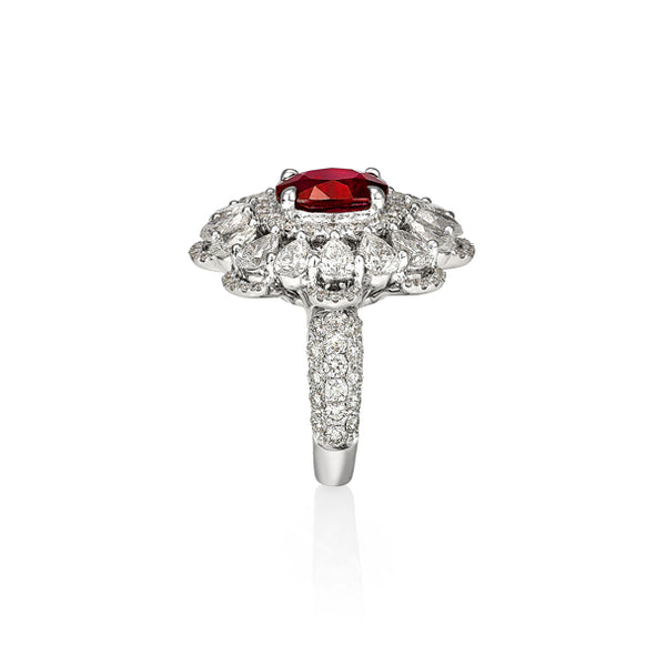 3.57CT OVAL CUT NATURAL RUBY AND DIAMOND CLUSTER DESIGN RING SET IN 18CT WHITE GOLD (Image 4)